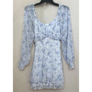 Thirty/Thirty LA Babydoll Fairy Blue Ditsy Floral‎ Chiffon Mini Dress S Smocked